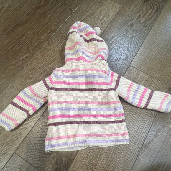 Baby Gap Button Front Hooded Sweater Jacket Girls 6-12 Months Striped Cream - Picture 8 of 9